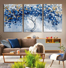 Blue and Gold Abstract Tree Wall Art Canvas Print | Modern