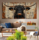 Rustic Texas Artwork Wall Art Canvas Print - Abstract Cow