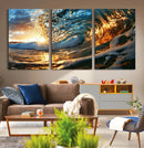 Ocean Wave at Sunset Canvas Wall Art – Vibrant Coastal Beach