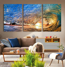 Ocean Wave at Sunset Canvas Wall Art – Vibrant Coastal Beach