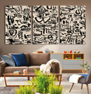 Abstract Love and Chaos Canvas Print, Black Symbols on Beige