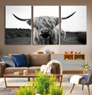 Highland Cow Wall Art | Black and White Farmhouse Decor |