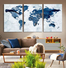 Modern Blue World Map Canvas Print – Framed Wall Art,