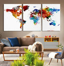 Colorful World Map Canvas Wall Art Print, Contemporary