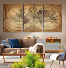 Vintage World Map Wall Art Canvas – Antique Style Push Pin