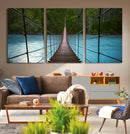 Suspension Bridge Over River Canvas Art | 3-Panel Nature by MyGreatCanvas | Canvas Wall Art Prints | Photo Prints & Wall Decor