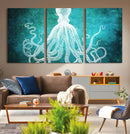 Green Octopus Abstract Wall Art Canvas Print
