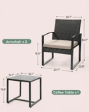 3-Piece Outdoor Patio Furniture Set – Wicker Chairs + Bar Table with Cushions by 2Dropme