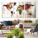 Vintage World Map Canvas Wall Art Print, Warm Tone Global