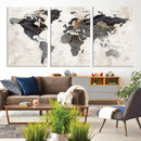 Abstract Map Printing - Modern World Map Canvas Wall Art for