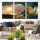 Golden Wave Sunset Canvas Print – Large Coastal Wall Art for