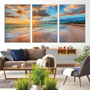 Sunset Beach Canvas Wall Art – Tropical Triptych Seascape