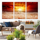 Red Sunset Ocean Beach Canvas Wall Art Beach Canvas, Coastal