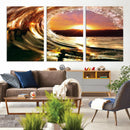 Golden Wave Sunset Triptych Canvas Art, Giclee Canvas Print