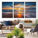 Sunset on the Ocean Beach with Waves, Reflections on Sand,