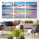 Tranquil Pastel Sunset Beach Triptych Canvas Art, Soothing