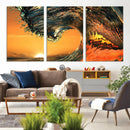 Surf Wave Sunset Canvas Wall Art Print, 3-Panel Ocean