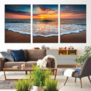 Sunset Beach Canvas Wall Art – Colorful Ocean Waves Triptych