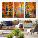 Autumn Red Forest Triptych Canvas Wall Art Print, Forest