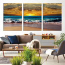 Ocean Sunrise Over Golden Beach Waves, Giclee Canvas Wall
