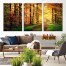 Sunlight Through Trees Wall Art Canvas Print - Autumn Forest