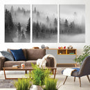 Foggy Misty Forest Canvas Wall Art – Black and White