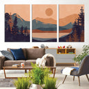 Modern Boho Sunset Canvas Print, Mountain Landscape Triptych