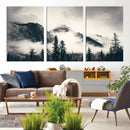 Forest Mountain Print - Black and White Canvas Wall Art with
