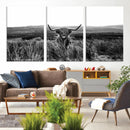 Black and White Highland Cow Canvas Wall Art, Longhorn by MyGreatCanvas | Canvas Wall Art Prints | Photo Prints & Wall Decor