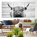 Scottish Highland Cow Cattle Art Print on Wood Background by MyGreatCanvas | Canvas Wall Art Prints | Photo Prints & Wall Decor
