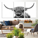 Grayscale Scottish Highland Cow Cattle Art Print Farmhouse by MyGreatCanvas | Canvas Wall Art Prints | Photo Prints & Wall Decor