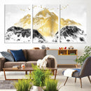 Golden Mountain Triptych Wall Art Canvas Print, Modern