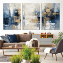 Modern Abstract Canvas Wall Art in Blue and Gold Tones |