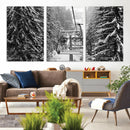 Winter Ski Lift Black and White Canvas Wall Art – Alpine