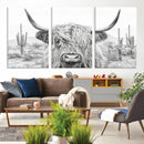 Rustic Charm | Cow Longhorn Black White Bighorn Wall Art