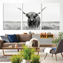 Highland Cow Canvas Wall Art – Majestic Beauty in Black and