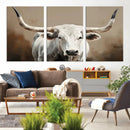 White Longhorn Bull Wall Art Canvas Print – Framed and Ready