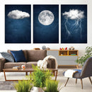 Dark Blue Cloud Art, 3 Piece Indigo Blue Wall Art, Aesthetic