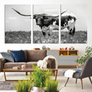 Texas Black White Highland Longhorn Cow Wall Art Canvas by MyGreatCanvas | Canvas Wall Art Prints | Photo Prints & Wall Decor
