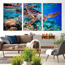 Underwater Coral Reef Sea Turtle Wall Art Canvas Print,