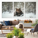 Grizzly Bear Wall Art – Framed Snowy Forest Canvas Artwork, by MyGreatCanvas | Canvas Wall Art Prints | Photo Prints & Wall Decor