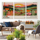Framed Yayoi Kusama Print, Vibrant Floral Mountain Art