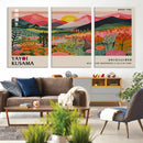 Yayoi Kusama Landscape Canvas Print, Vibrant Floral Mountain Art Print, Framed Botanical Wall Art -