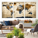 World Map Wall Art – Antique Style Blue and Brown Map Canvas by MyGreatCanvas | Canvas Wall Art Prints | Photo Prints & Wall Decor