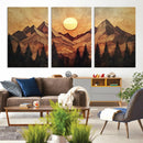 Wood Style Abstract Mountain Sunset Canvas Wall Art Print -