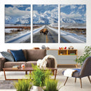 Bison Wall Art - Snowy Road Wall Art – Framed Mountain by MyGreatCanvas | Canvas Wall Art Prints | Photo Prints & Wall Decor