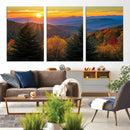 Golden Sunset Over Mountain Forest Canvas Wall Art Print -