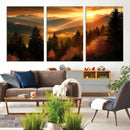 Golden Sunset Over Mountain Forest Canvas Wall Art Print -