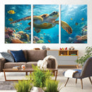 Sea Turtle Underwater Canvas Wall Art Print - Vibrant Ocean
