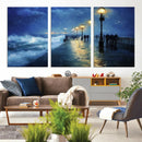 Abstract Stormy Ocean Pier Canvas Wall Art Print | Stormy